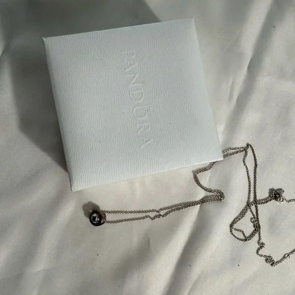 Pandora Silver and White Necklace with Circular Pendant - Picture 2 of 2